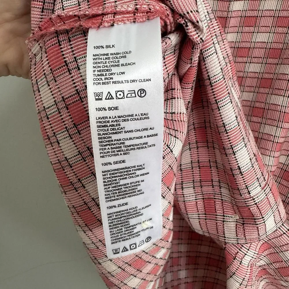 Tommy‎ Bahama XLarge Pink White Plaid 100% Silk Short Sleeve Button Up Shirt - Picture 5 of 5